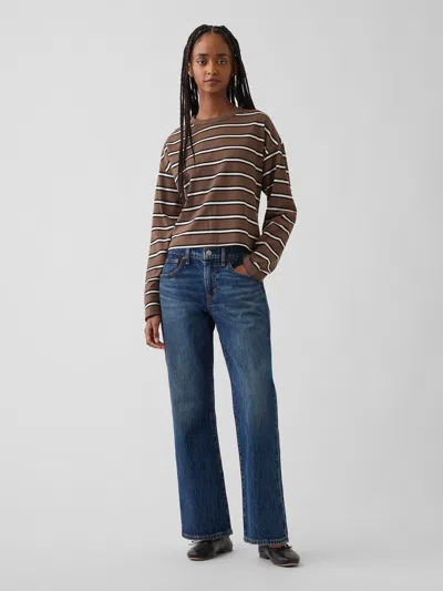 Gap Mid Rise Relaxed Flare Crop Jeans In Dark Wash
