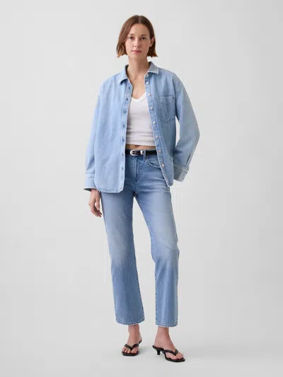 Gap Mid Rise Relaxed Flare Crop Jeans In Light Wash
