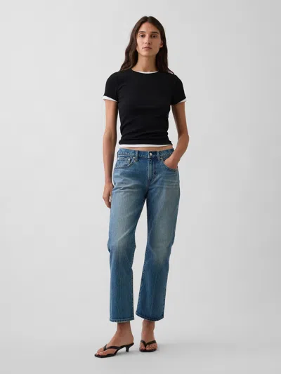 Gap Mid Rise Relaxed Flare Crop Jeans In Medium Wash