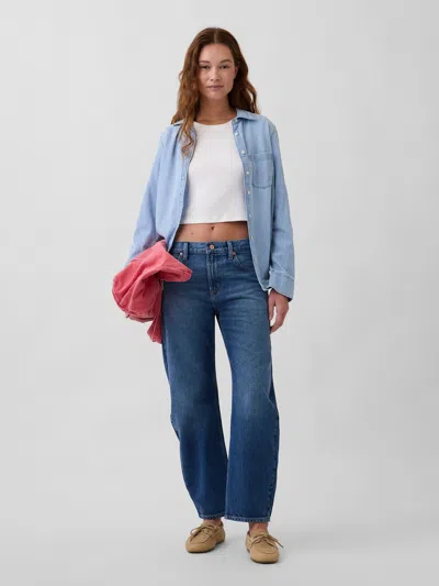 Gap Mid Rise Slim Barrel Jeans In Blue