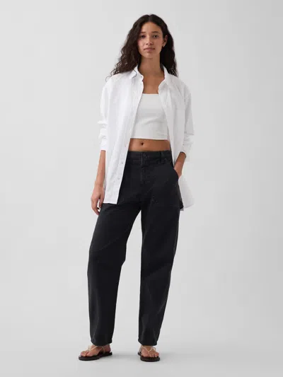 Gap Mid Rise Slim Barrel Utility Pants In Black