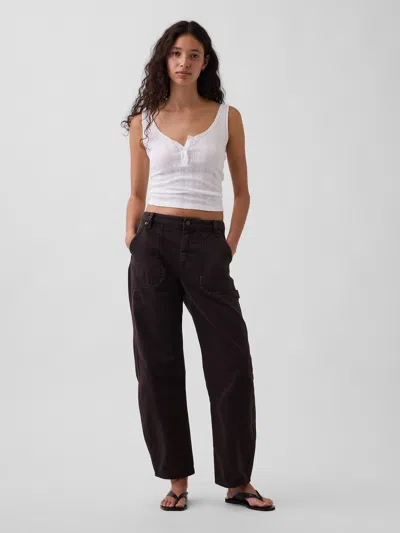 Gap Mid Rise Slim Barrel Utility Pants In Brown