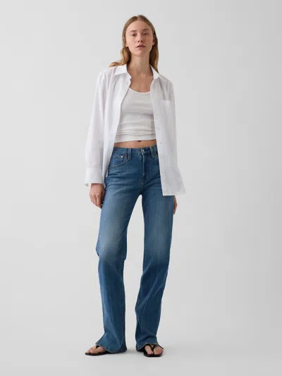 Gap Mid Rise Split-hem Relaxed Straight Jeans In Purple