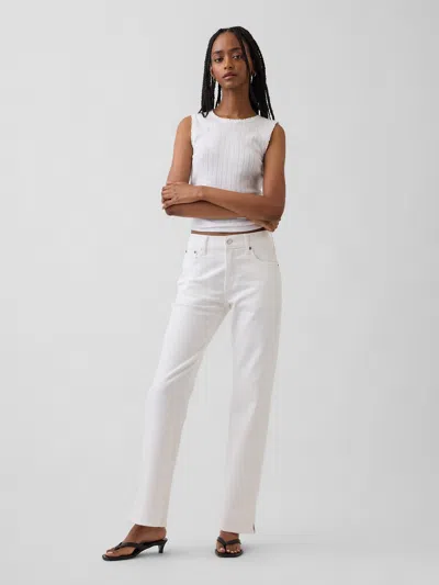 Gap Mid Rise Split-hem Straight Jeans In White