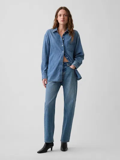 Gap Mid Rise Straight Taper Jeans In Blue