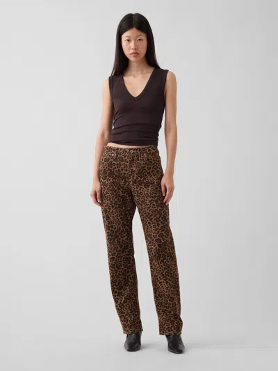 Gap Mid Rise Straight Taper Leopard Jeans In Brown Leopard Print