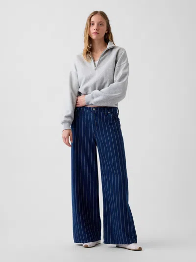 Gap Mid Rise Stripe Baggy Jeans In Navy Blue Stripe