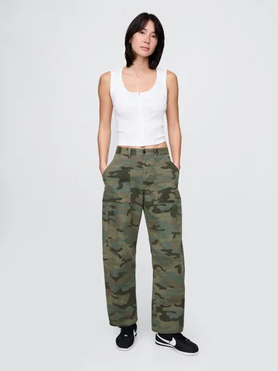 Gap Mid Rise Twill Barrel Pants In Green Camo