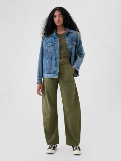 Gap Mid Rise Twill Barrel Pants In Olive Green