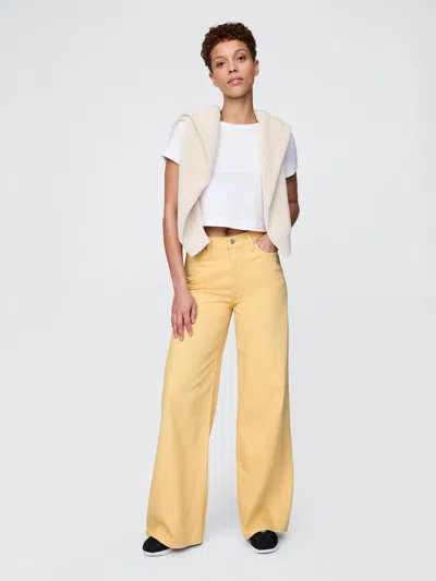 Gap Mid Rise Ultrasoft Baggy Jeans In Straw Yellow