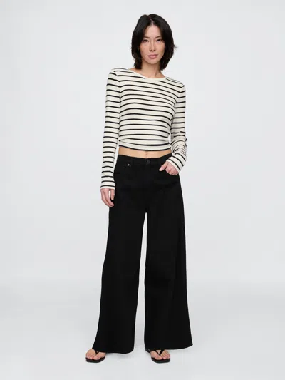 Gap Mid Rise Ultrasoft Crop Baggy Jeans In Black