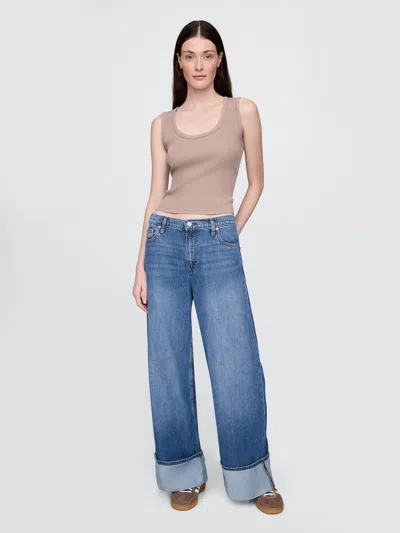 Gap Mid Rise Ultrasoft Cuffed Baggy Jeans In Medium Wash