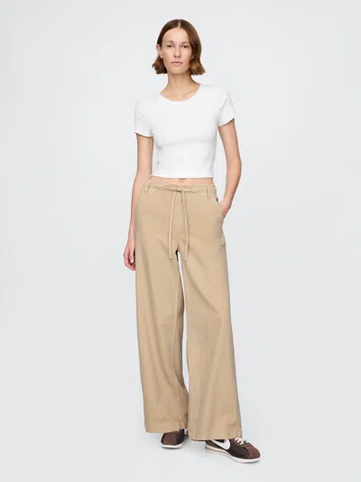 Gap Mid Rise Ultrasoft Easy Baggy Jeans In Bedrock Beige
