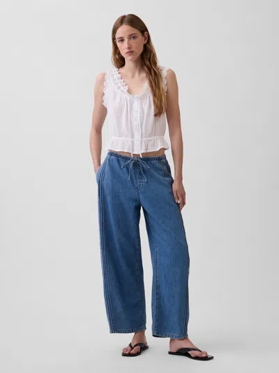 Gap Mid Rise Ultrasoft Easy Barrel Jeans In Blue