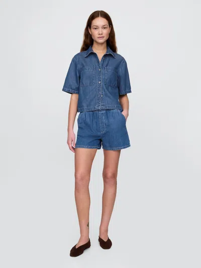 Gap Mid Rise Ultrasoft Easy Denim Boxer Shorts In Medium Indigo