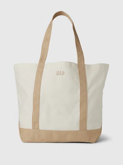 Gap Mini Arch Logo Tote Bag In Off White And Khaki Tan
