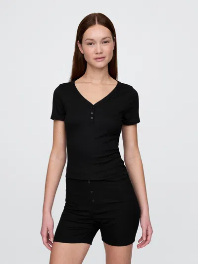 Gap Mini Rib Henley Pj Top In Black