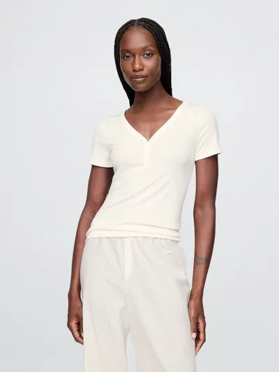 Gap Mini Rib Henley Pj Top In Off White