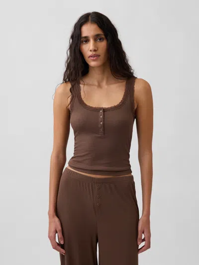 Gap Mini Rib Lace Henley Pj Tank Top