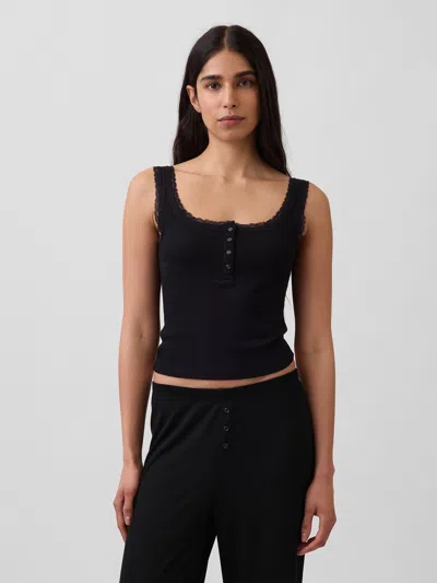 Gap Mini Rib Lace Henley Pj Tank Top In Black