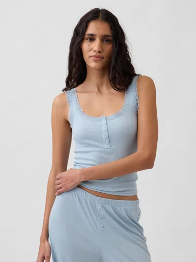 Gap Mini Rib Lace Henley Pj Tank Top In Blue