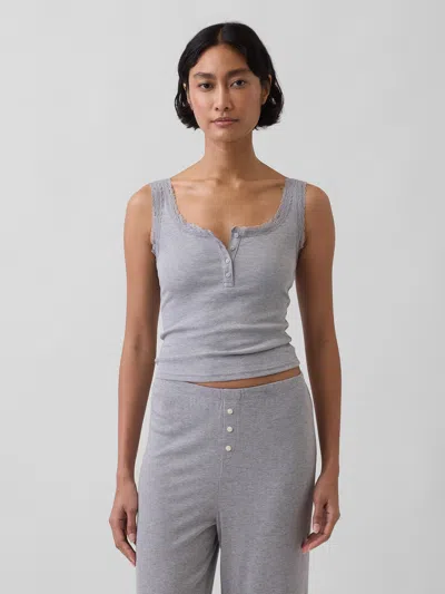 Gap Mini Rib Lace Henley Pj Tank Top In Gray