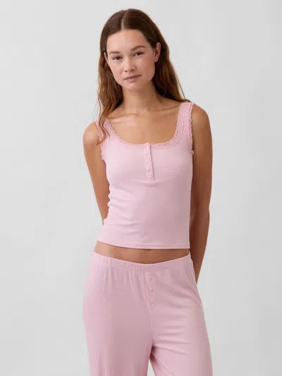 Gap Mini Rib Lace Henley Pj Tank Top In Gray
