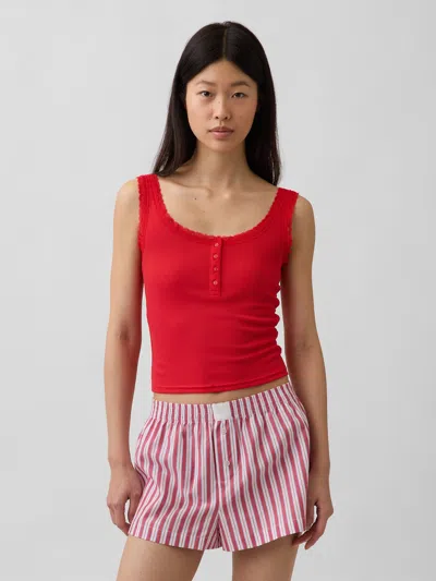 Gap Mini Rib Lace Henley Pj Tank Top In Red
