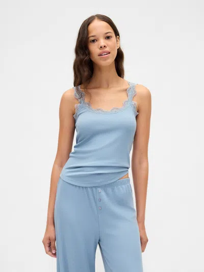 Gap Mini Rib Lace Pj Tank Top In Blue
