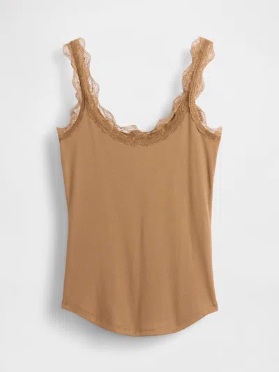 Gap Mini Rib Lace Pj Tank Top In Brown