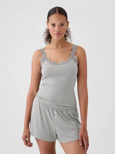 Gap Mini Rib Lace Pj Tank Top In Light Grey