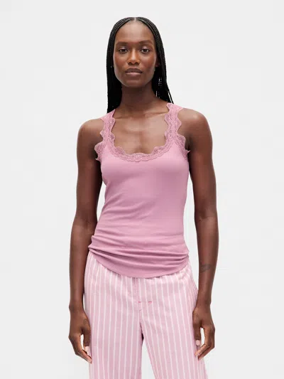 Gap Mini Rib Lace Pj Tank Top In Pink