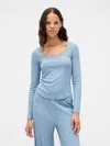 Gap Mini Rib Lace-trim Pj Top In Blue