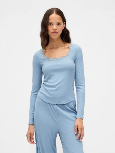 Gap Mini Rib Lace-trim Pj Top In Blue