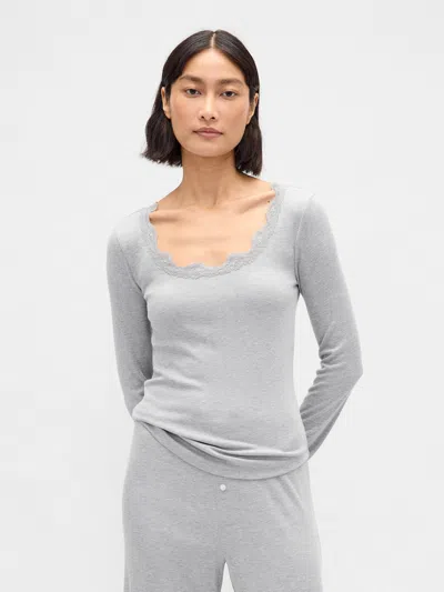 Gap Mini Rib Lace-trim Pj Top In Gray