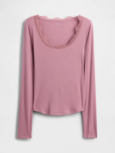 Gap Mini Rib Lace-trim Pj Top In Pink