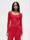 Gap Mini Rib Lace-trim Pj Top In Red
