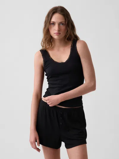 Gap Mini Rib Lace-trim Pj Tank Top In Black