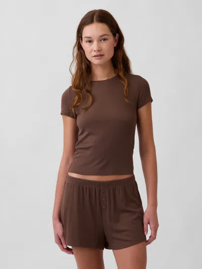 Gap Mini Rib Pj T-shirt In Brown