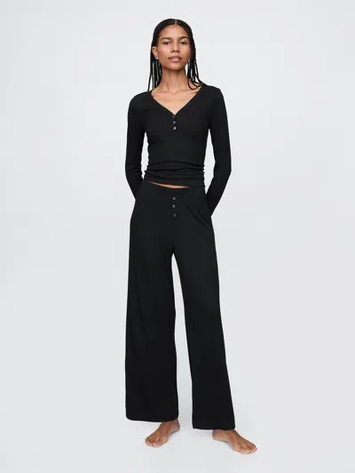 Gap Mini Rib Wide-leg Pj Pants In Black