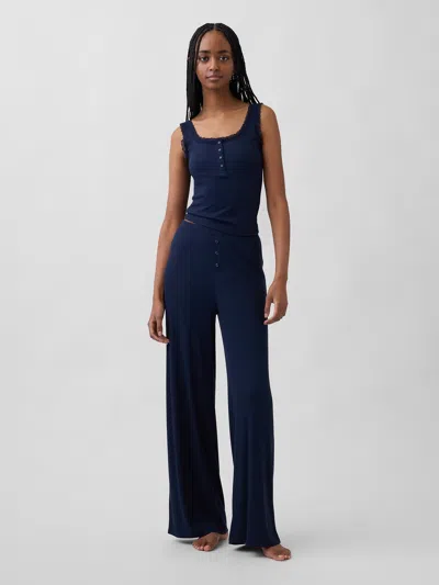 Gap Mini Rib Wide-leg Pj Pants In Blue