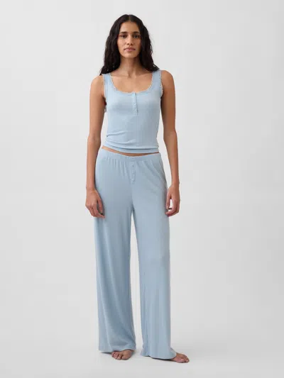 Gap Mini Rib Wide-leg Pj Pants In Blue