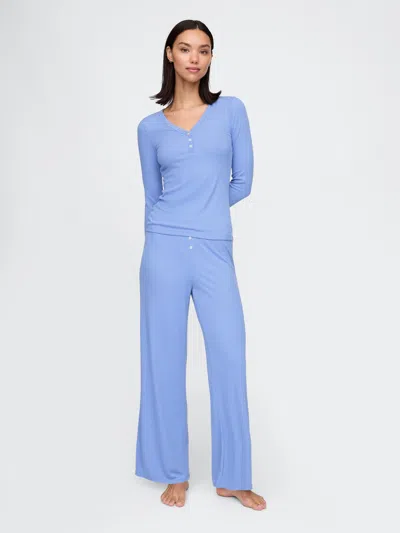 Gap Mini Rib Wide-leg Pj Pants In Bright Hyacinth Blue