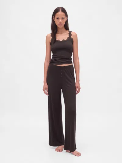 Gap Mini Rib Wide-leg Pj Pants In Brown