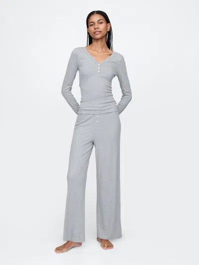 Gap Mini Rib Wide-leg Pj Pants In Light Grey