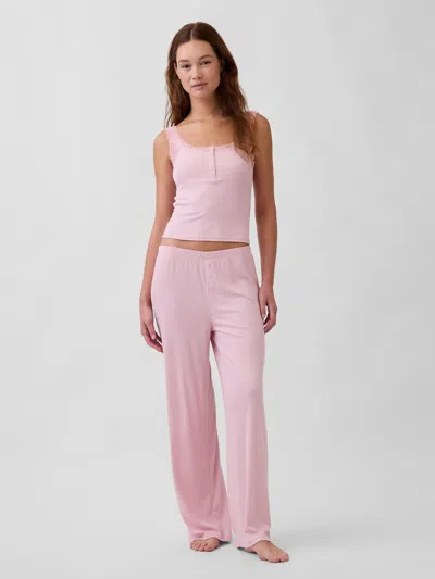 Gap Mini Rib Wide-leg Pj Pants In Pink