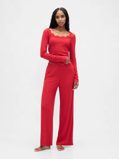 Gap Mini Rib Wide-leg Pj Pants In Red