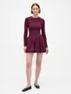 Gap Mixed Media Bubble Mini Dress In Burgundy