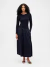 Gap Mixed Media Drop-waist Maxi Dress In Blue
