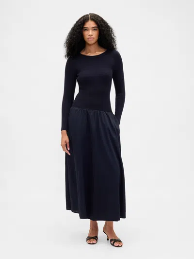 Gap Mixed Media Drop-waist Maxi Dress In Blue